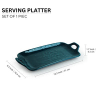 Teal Forest' Hand Glazed Serving Platter In Ceramic (Hand-Etched, Microwave Safe)