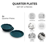 Teal Forest' Hand Glazed Ceramic Side/Quarter Plates (Set of 4, Hand-Etched, Microwave Safe)