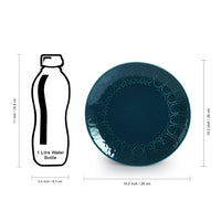 Teal Forest' Hand Glazed Ceramic Dinner Plates (Set of 4, Hand-Etched, Microwave Safe)