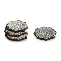 Mandala Block' Handcrafted Floral Coasters (Set of 4, Sheesham Wood)