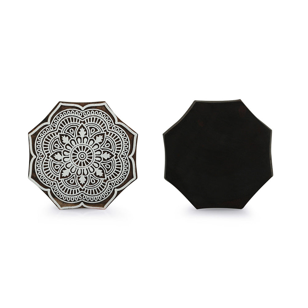 Mandala Block' Handcrafted Floral Coasters (Set of 4, Sheesham Wood)