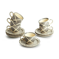 Moroccan Essentials' Hand-Painted Ceramic Tea Cups & Saucers (Set of 6, 120 ml, Microwave Safe)