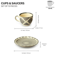 Moroccan Essentials' Hand-Painted Ceramic Tea Cups & Saucers (Set of 6, 120 ml, Microwave Safe)