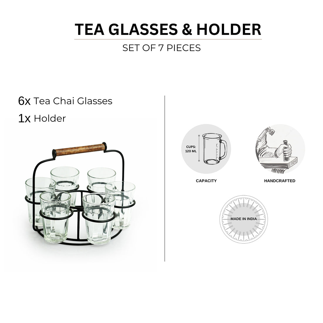 Rail Express' Chai/Tea Glasses With Iron Holder (6 Glasses)