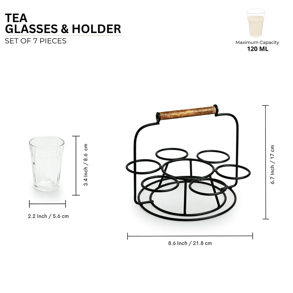 Rail Express' Chai/Tea Glasses With Iron Holder (6 Glasses)