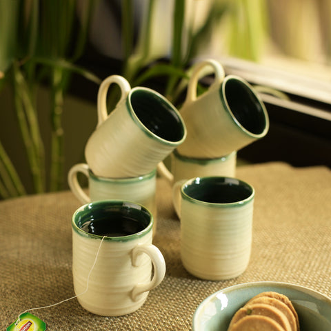 Jade Translucence' Studio Pottery Glazed Tea & Coffee Cups In Ceramic (Set Of 6)