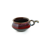 Crimson Mascarene' Hand Glazed Studio Pottery Ceramic Tea Cups & Saucers Set (Set Of 6)