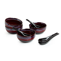 Magma Bowls' Hand Glazed Studio Pottery Ceramic Soup Bowls With Spoons (Set Of 4)