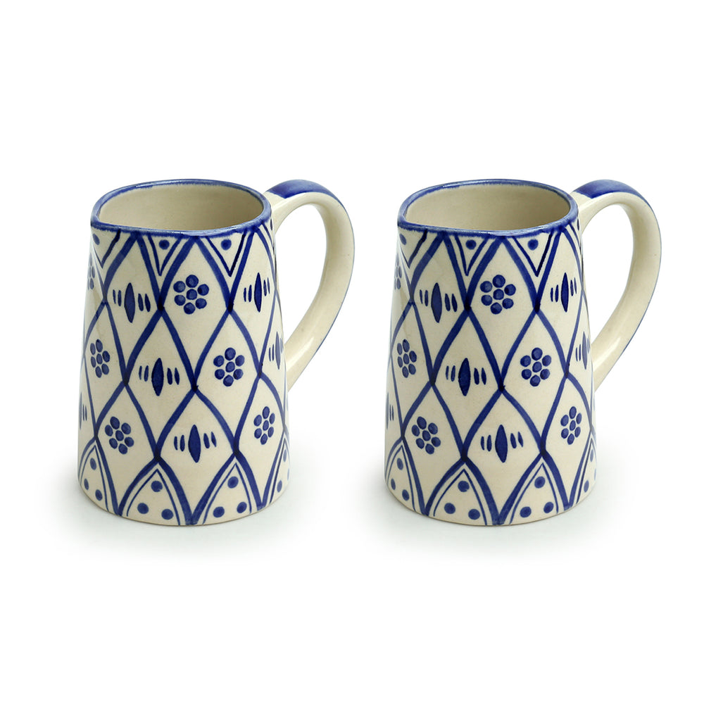 Moroccan Floral' Hand-painted Studio Pottery Milk & Water Jugs In Ceramic (Set of 2, 700 ML, Microwave Safe)