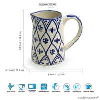 Moroccan Floral' Hand-painted Studio Pottery Milk & Water Jugs In Ceramic (Set of 2, 700 ML, Microwave Safe)