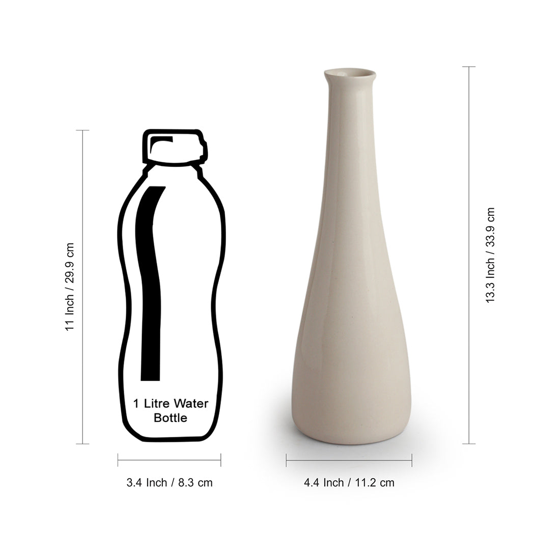 Minimalistic Elevated' Decorative Ceramic Vase (Handglazed Studio Pottery, 13.3 Inches)