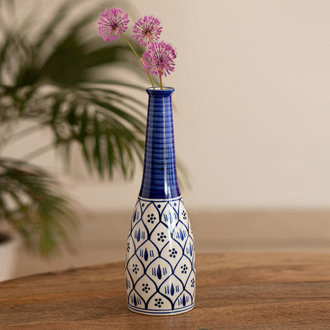 Moroccan Floral' Decorative Ceramic Vase (Hand-Painted Studio Pottery, 12.5 Inches)