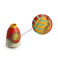 'Leafy Warli Tales' Hand-Painted Terracotta Vases (Set of 2, Red)