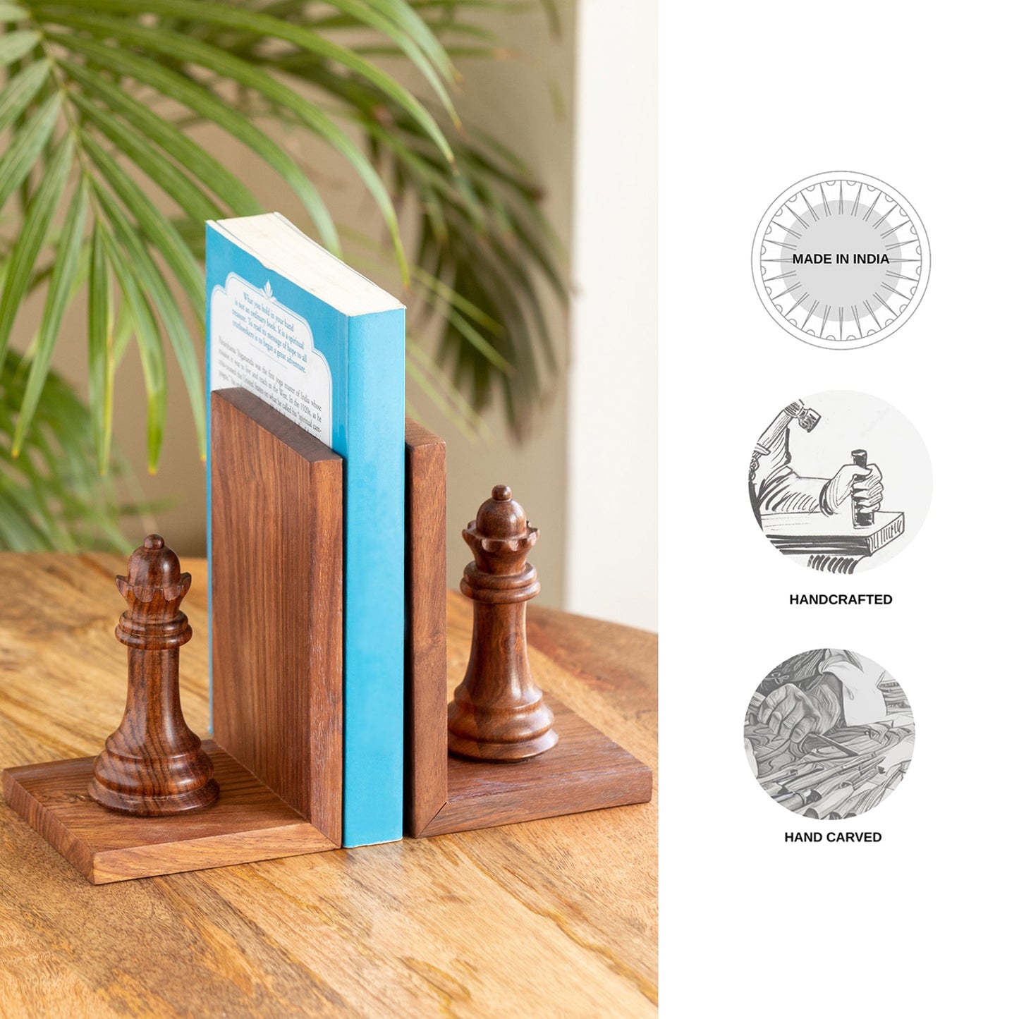 Chess Queen' Handcarved Book Ends In Sheesham Wood