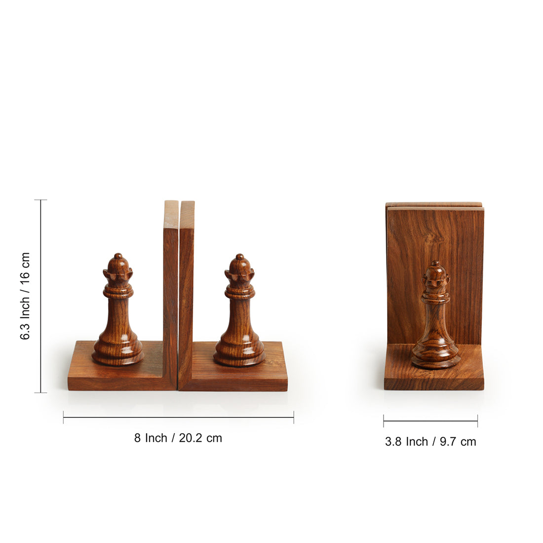 Chess Queen' Handcarved Book Ends In Sheesham Wood