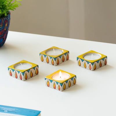 'Mughal Blazing Jugnu' Handpainted Tea Light Holder (Set of 4, Ceramic)