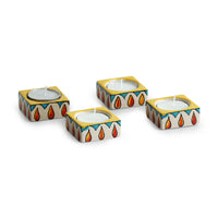 'Mughal Blazing Jugnu' Handpainted Tea Light Holder (Set of 4, Ceramic)