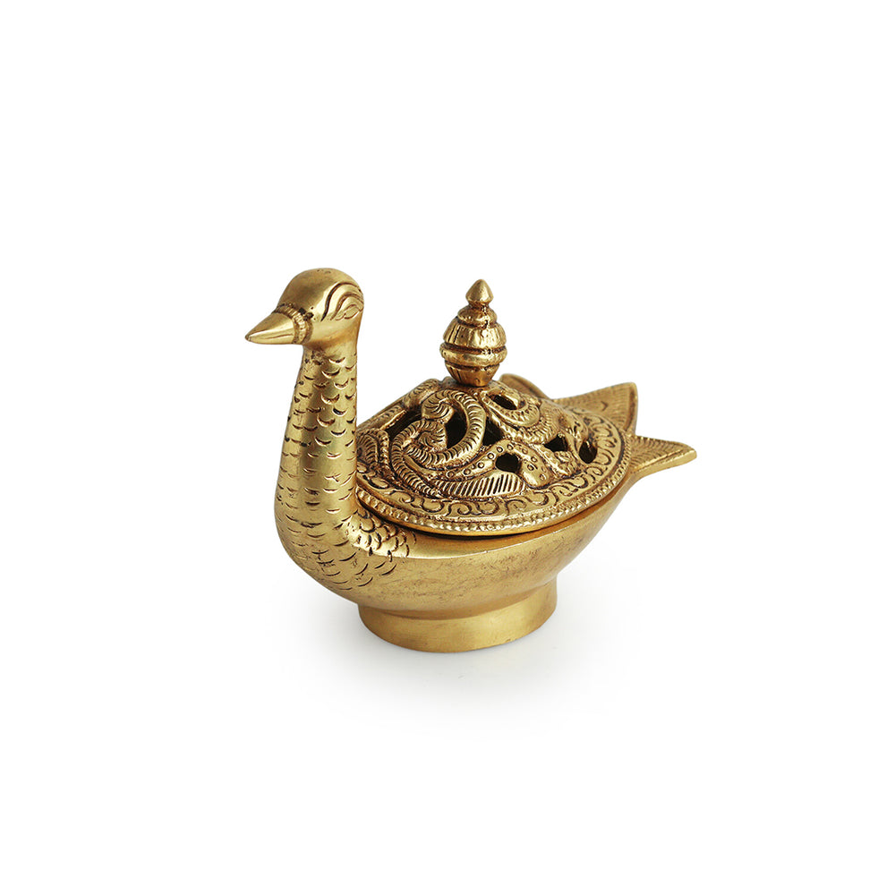 'Swan' Dhoop Dani Handcarved Brass Incense Burner