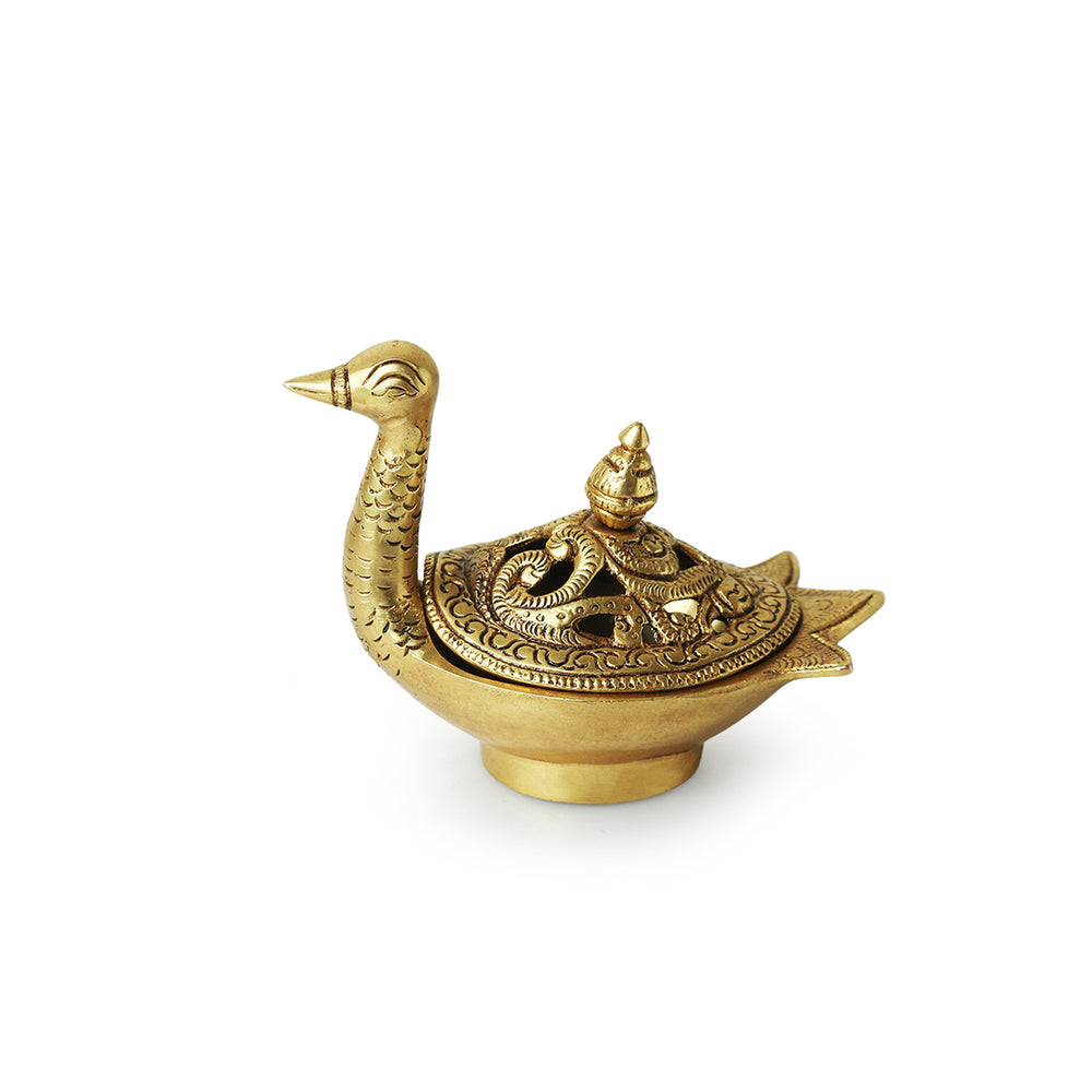 'Swan' Dhoop Dani Handcarved Brass Incense Burner