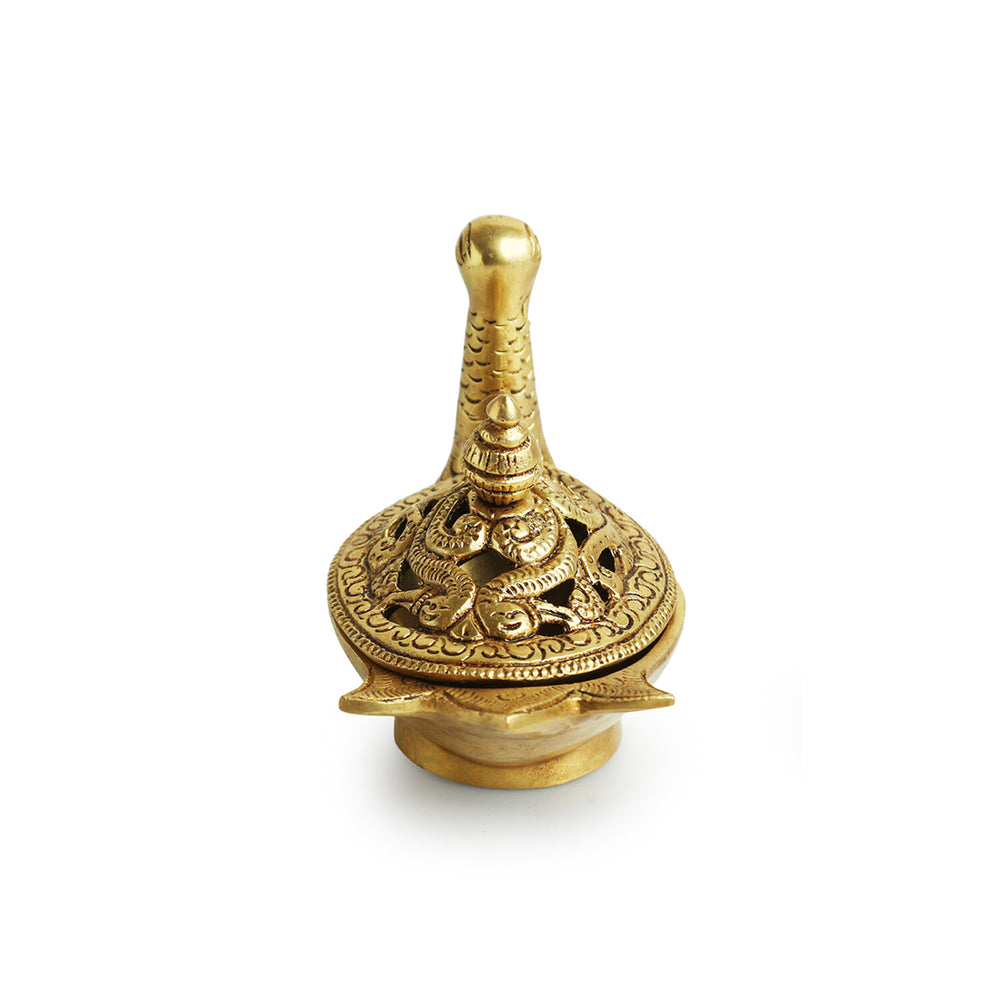 'Swan' Dhoop Dani Handcarved Brass Incense Burner