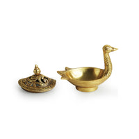 'Swan' Dhoop Dani Handcarved Brass Incense Burner (Hand-Etched, 4.3 Inches, 0.6 Kg)