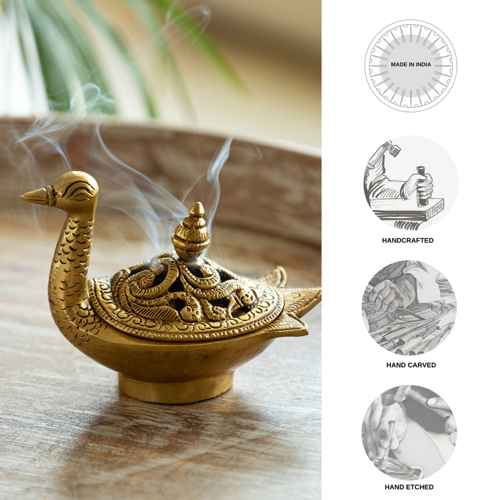 'Swan' Dhoop Dani Handcarved Brass Incense Burner