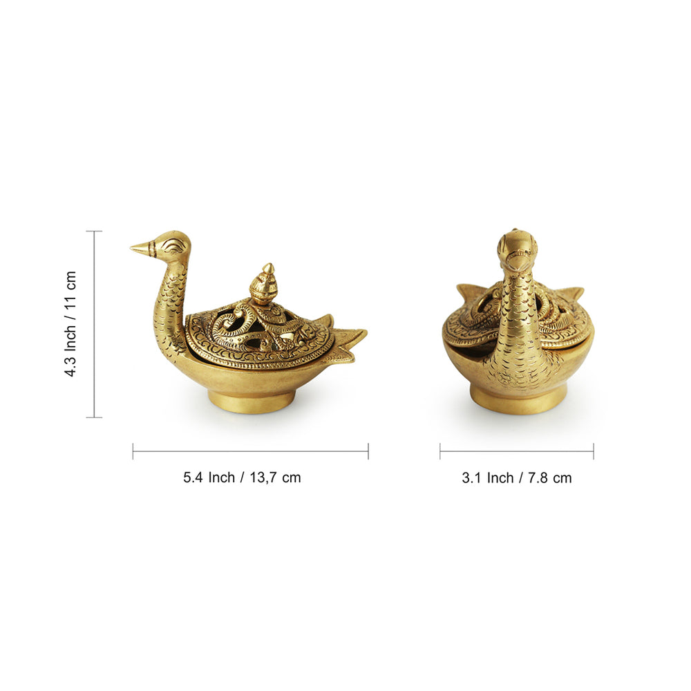 'Swan' Dhoop Dani Handcarved Brass Incense Burner