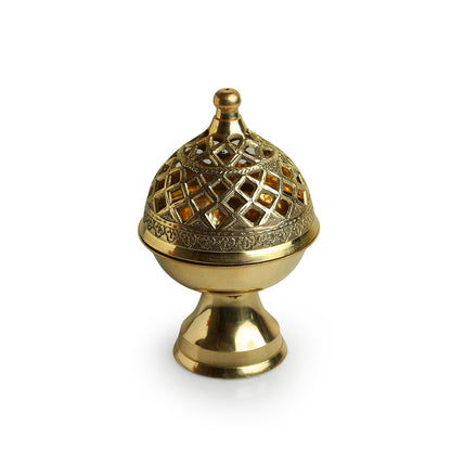 Inayaat' Dhoop Dani Handcarved Brass Incense Burner (Hand-Etched, 4.0 Inches, 0.36 Kg)