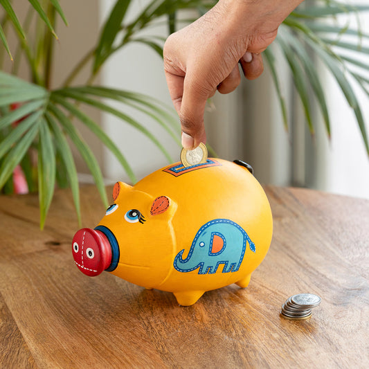 'Piggy Collective' Hand-Painted Piggy Bank In Terracotta (Yellow)