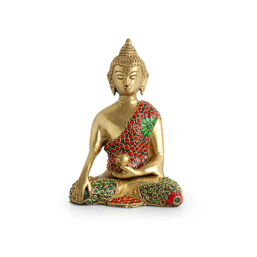 'Divine Brass Buddha' Showpiece Idol (Hand-Etched, 0.9 Kg)