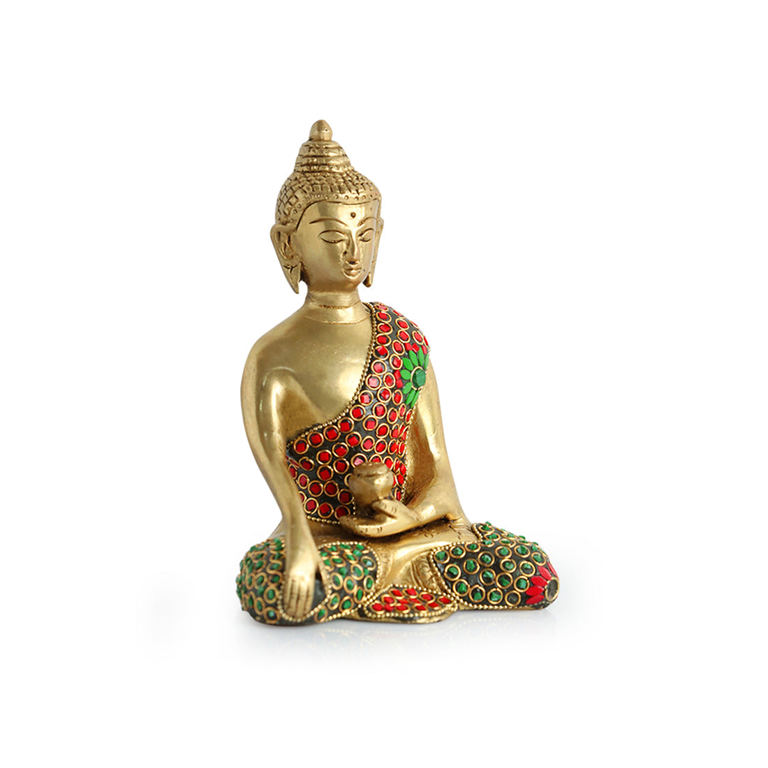 'Divine Brass Buddha' Showpiece Idol (Hand-Etched, 0.9 Kg)