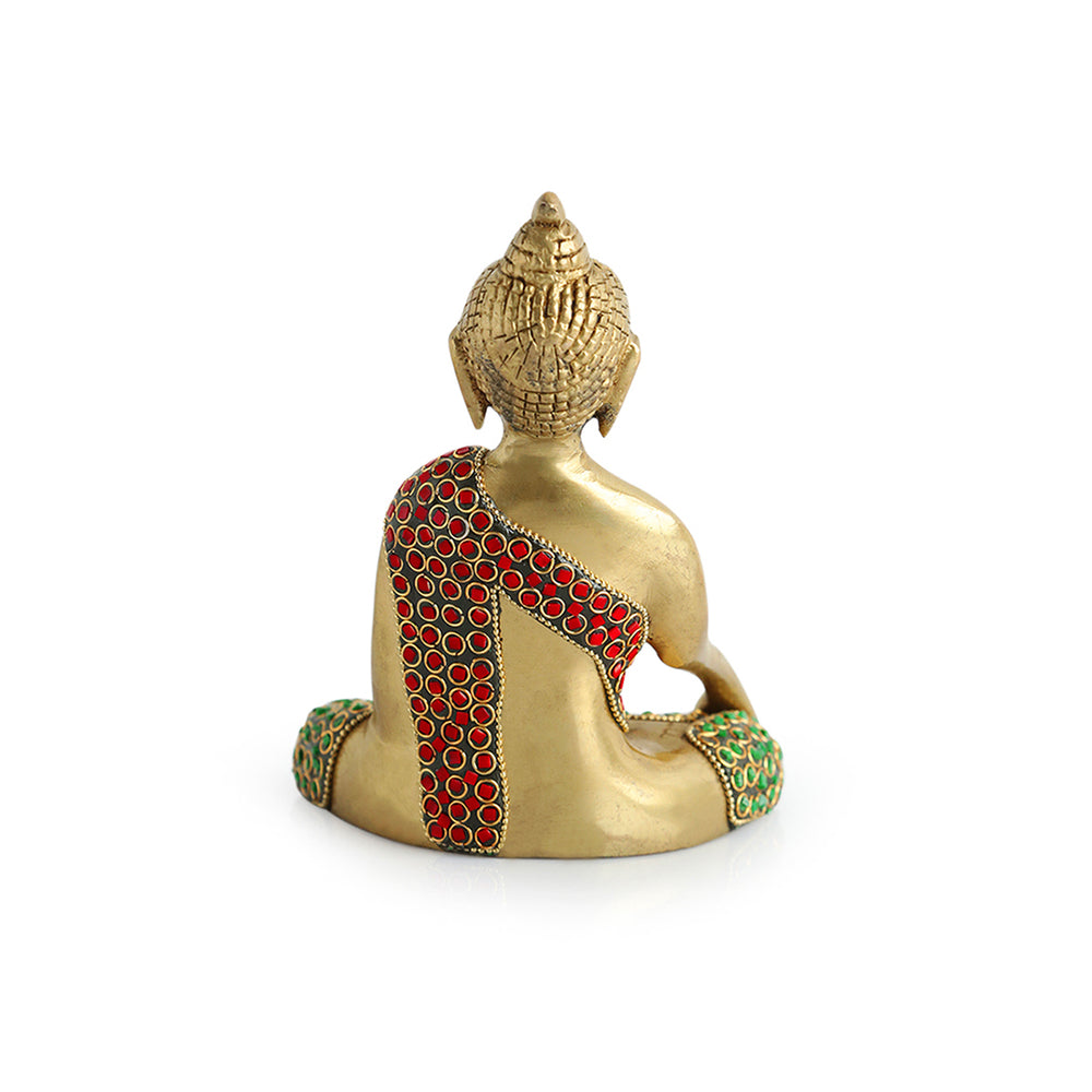 'Divine Brass Buddha' Showpiece Idol (Hand-Etched, 0.9 Kg)