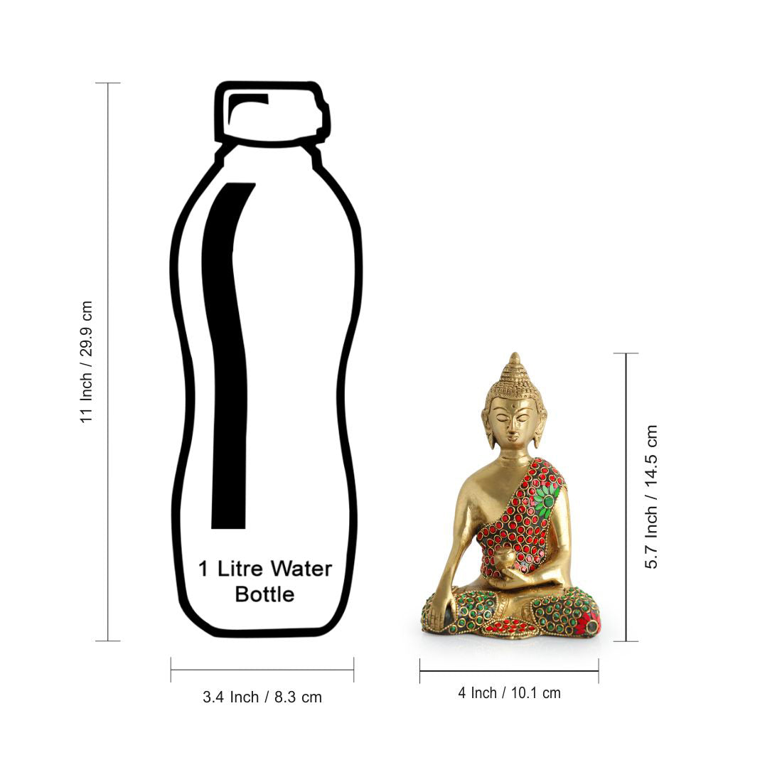 'Divine Brass Buddha' Showpiece Idol (Hand-Etched, 0.9 Kg)