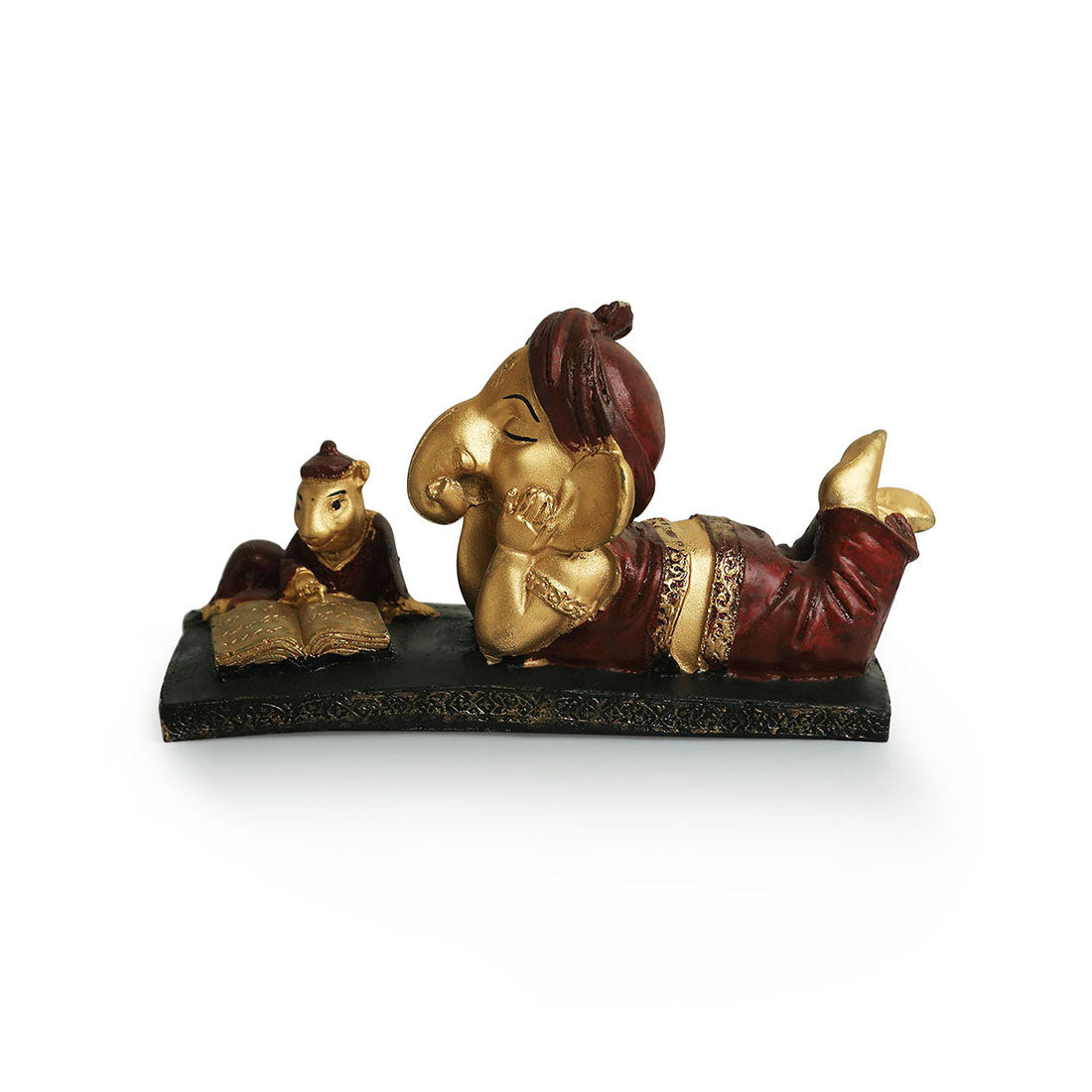 Reading Ganesha' Idol Decorative Showpiece Figurine (Resin, Handcrafted, 7.7 Inches)