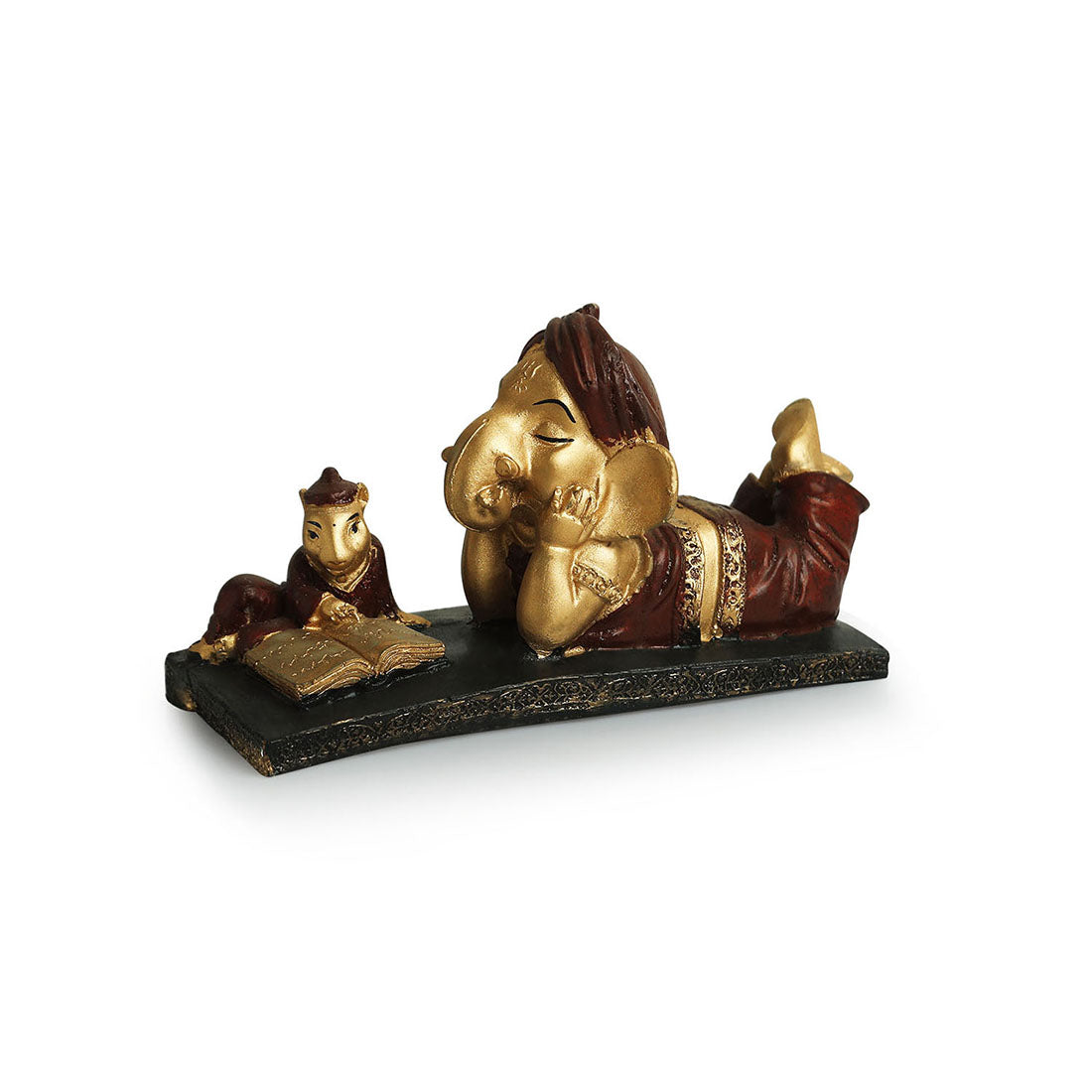 Reading Ganesha' Idol Decorative Showpiece Figurine (Resin, Handcrafted, 7.7 Inches)