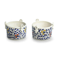 Indigo Vines' Hand-painted Table Planter Pots In Ceramic (Set of 2)