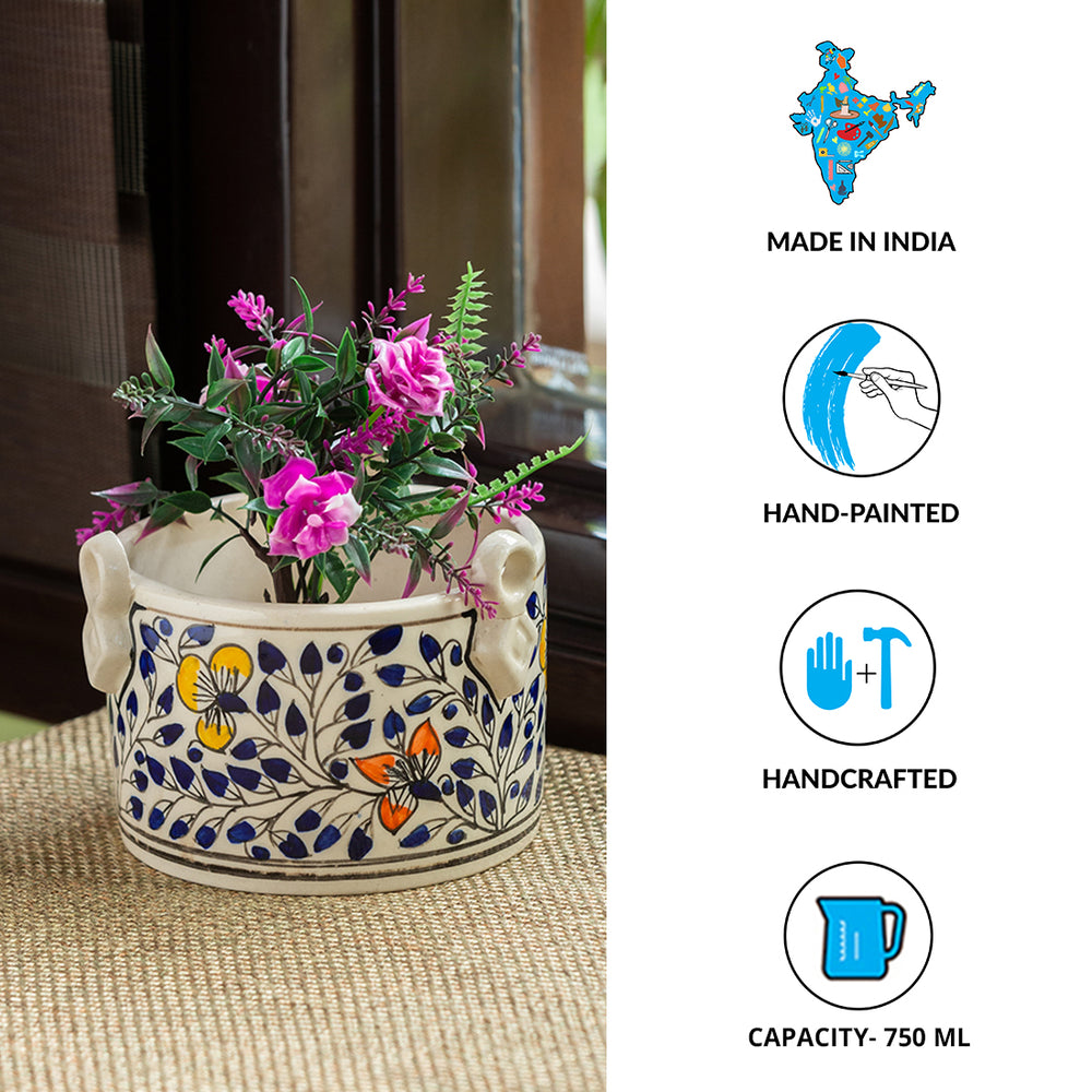 Indigo Vines' Hand-painted Table Planter Pots In Ceramic (Set of 2)