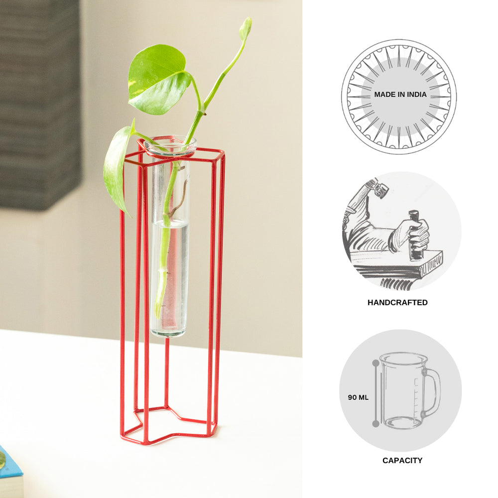 'Modern Glass Garden' Test Tube Table Planter/Vase (10 Inch, Red)