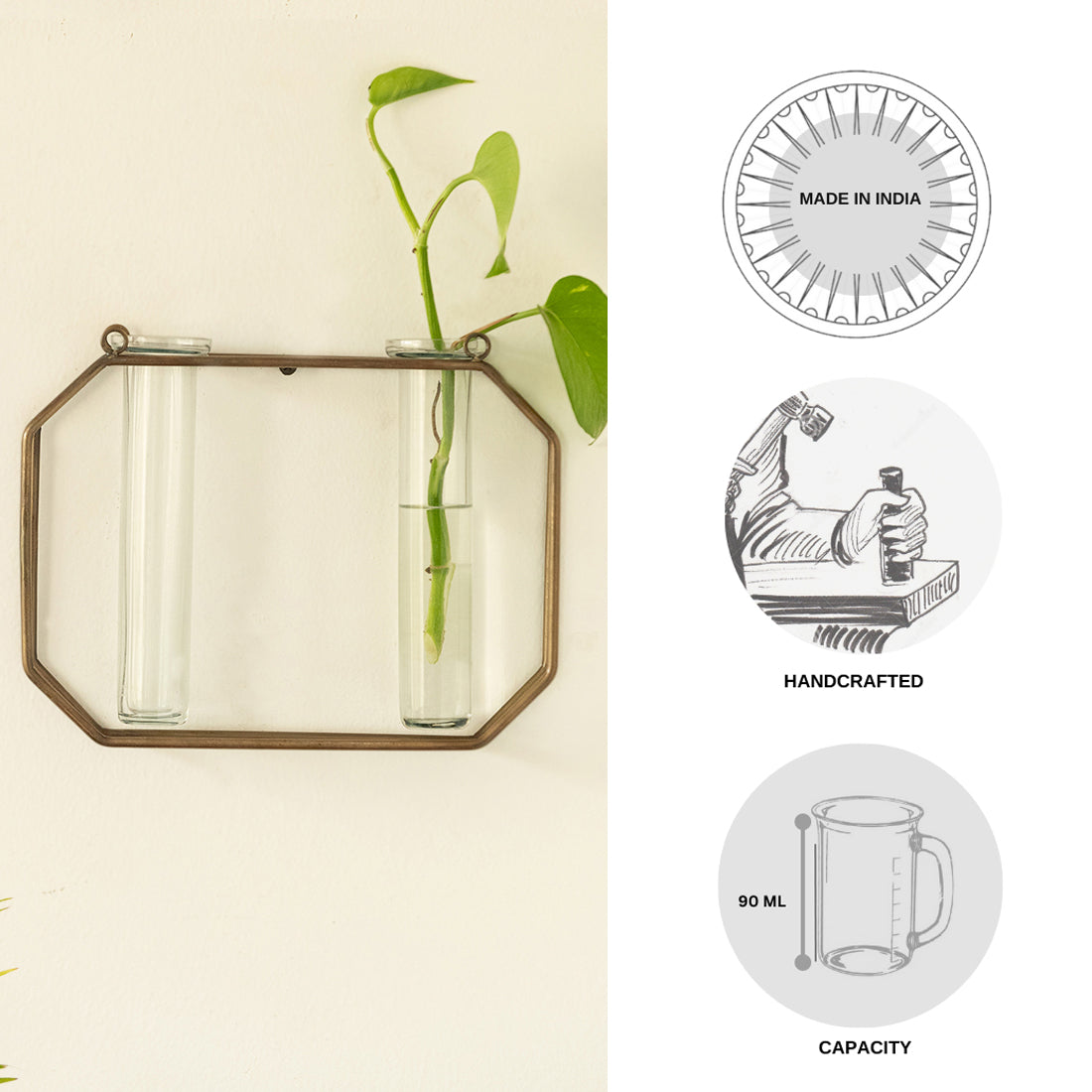 'Modern Glass Garden' Test Tube Wall Planter/Vases (7 Inch, Golden)