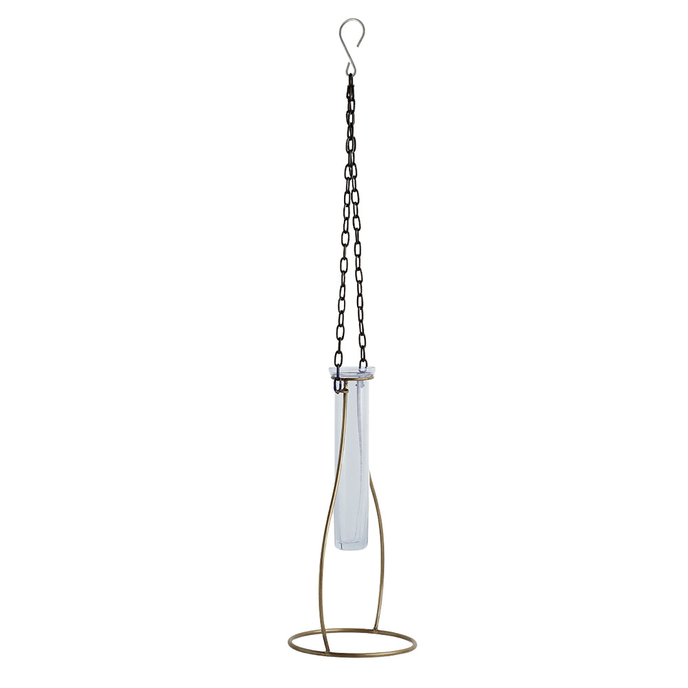 'Modern Glass Garden' Test Tube Hanging Planter/Vase (10 Inch, Golden)