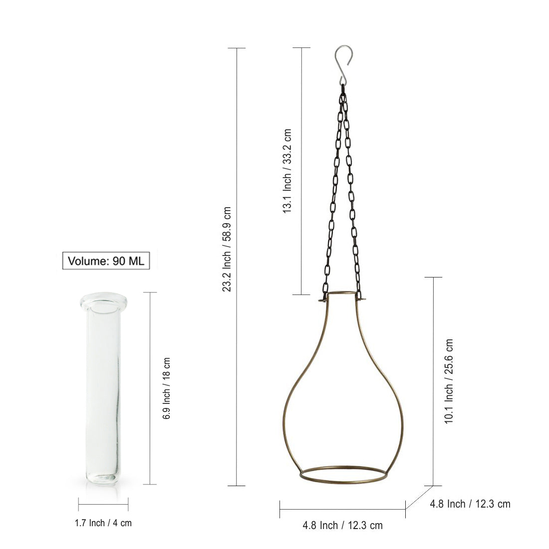 'Modern Glass Garden' Test Tube Hanging Planter/Vase (10 Inch, Golden)