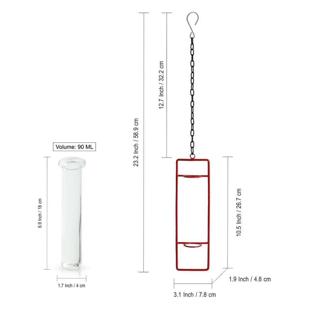 'Modern Glass Garden' Test Tube Hanging Planter/Vase (10 Inch, Red)