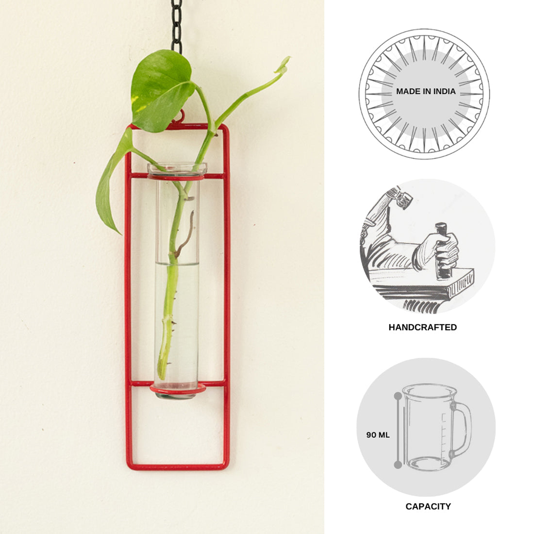 'Modern Glass Garden' Test Tube Hanging Planter/Vase (10 Inch, Red)