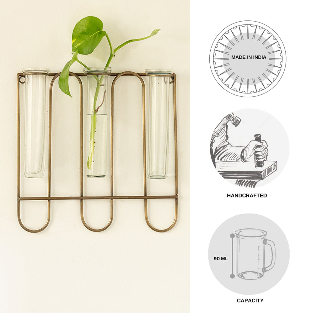 'Modern Glass Garden' Test Tube Wall Planter/Vases (10 Inch, Golden)