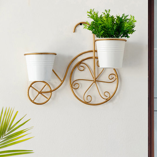 'Cycle' Wall Planter Pots In Galvanized Iron (12 Inch, Brass Finish)