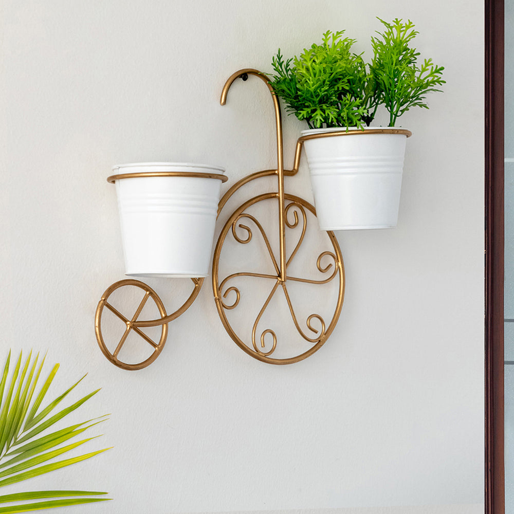 'Cycle' Wall Planter Pots In Galvanized Iron (12 Inch, Brass Finish)