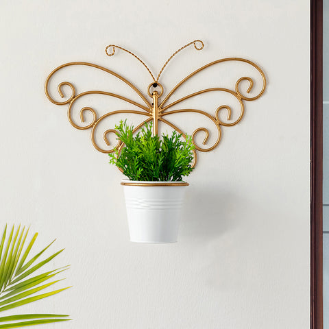 'Svarn Titli' Wall Planter Pot In Galvanized Iron (10 Inch, Brass Finish)