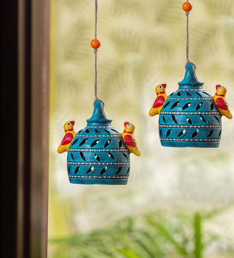 Beautiful Birdies Handmade Terracotta Garden Decorative Hanging (Set Of 2)