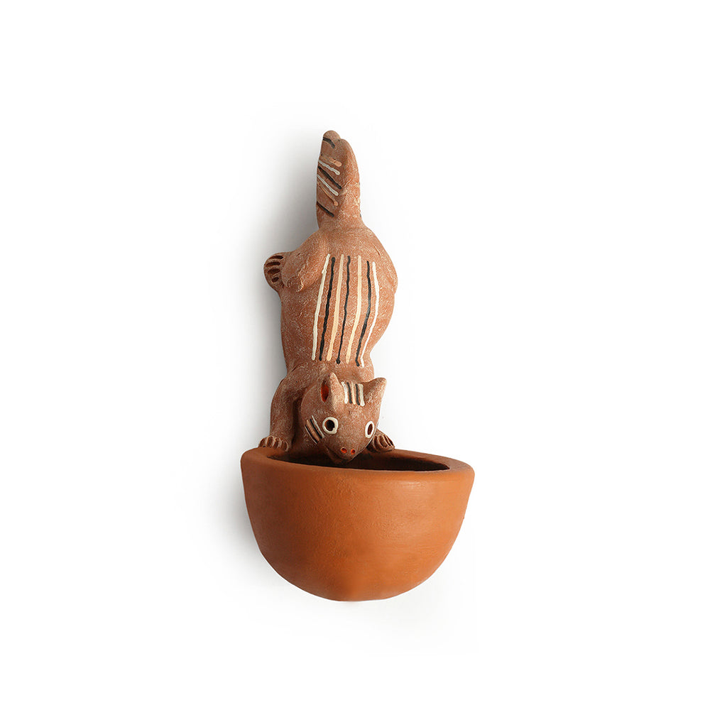 Squeaking Squirrel' Wall Planter Pot In Terracotta (11.4 Inch, Hand-Painted)