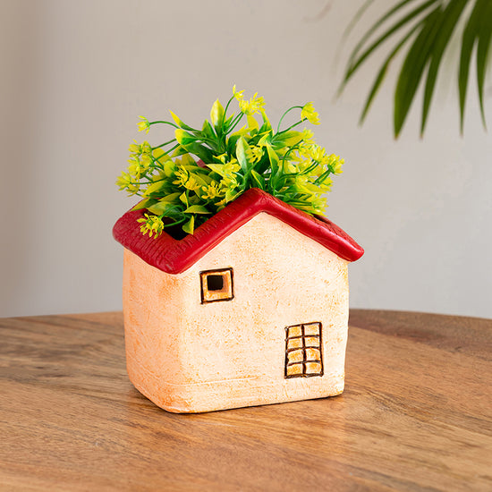 Homely Cottage' Handmade & Hand-Painted Terracotta Table Planter Flower Pot (5.7 Inch, Peach)